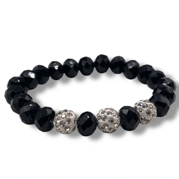 ❤️ Black Beaded Stretch Bracelet with Crystal Encrusted Accents - Picture 4 of 4